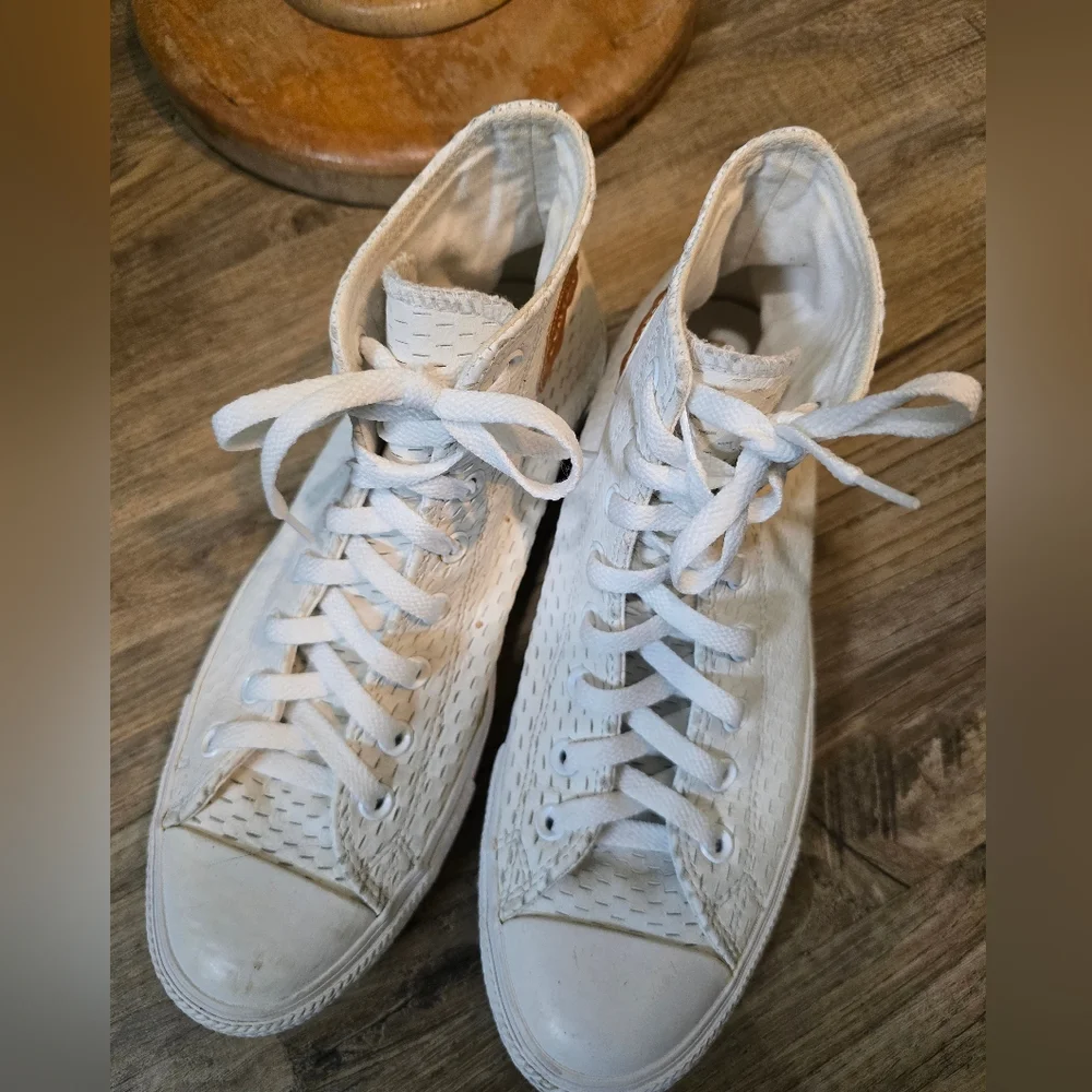Converse White Perforated Leather Chuck Taylor High-Top Sneakers - Picture 8 of 8